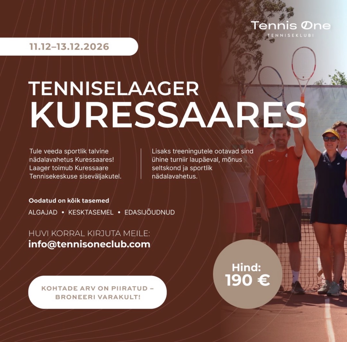 Tenniselaager Kuressaares, 11.–13. detsember 2026